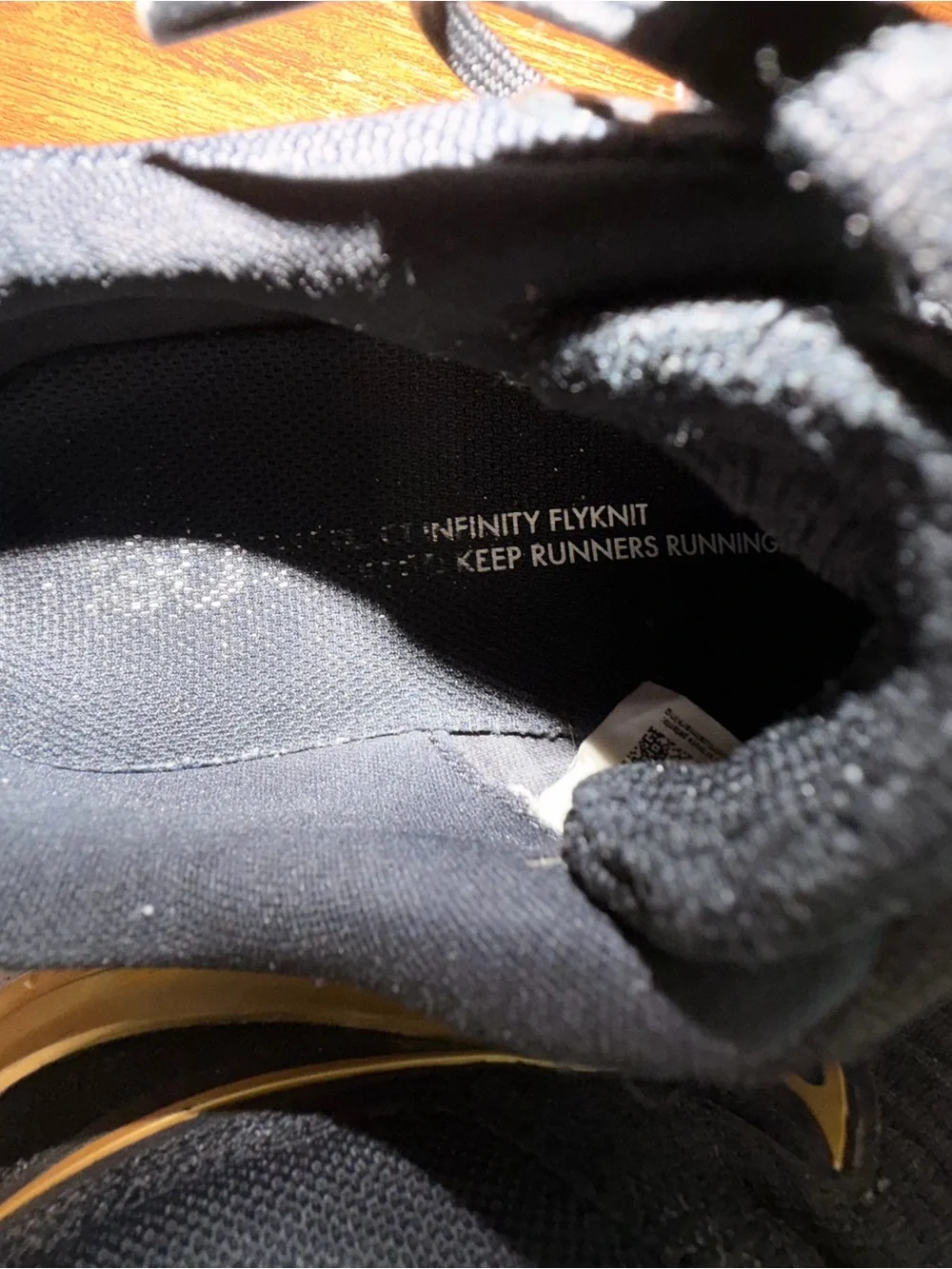 Nike React Infinity Running Flyknit Black Metallic Gold Women's Size 9
